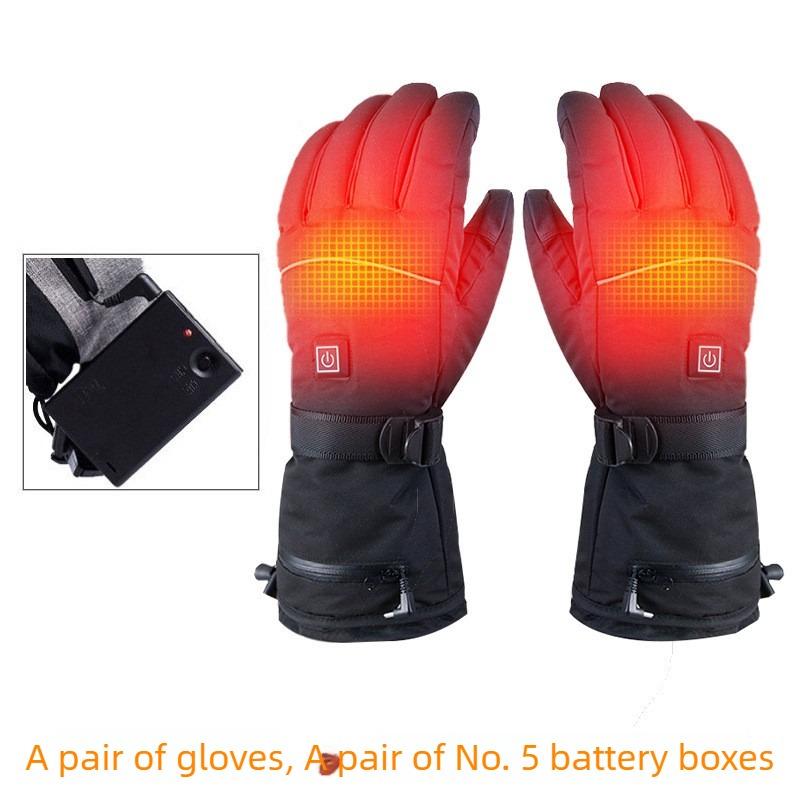 

Waterproof Electric Heated Skiing Gloves Adjustable Temperature Heating Ski Glove Antiskid Gloves Portable Sports Accessories Black Battery No.5
