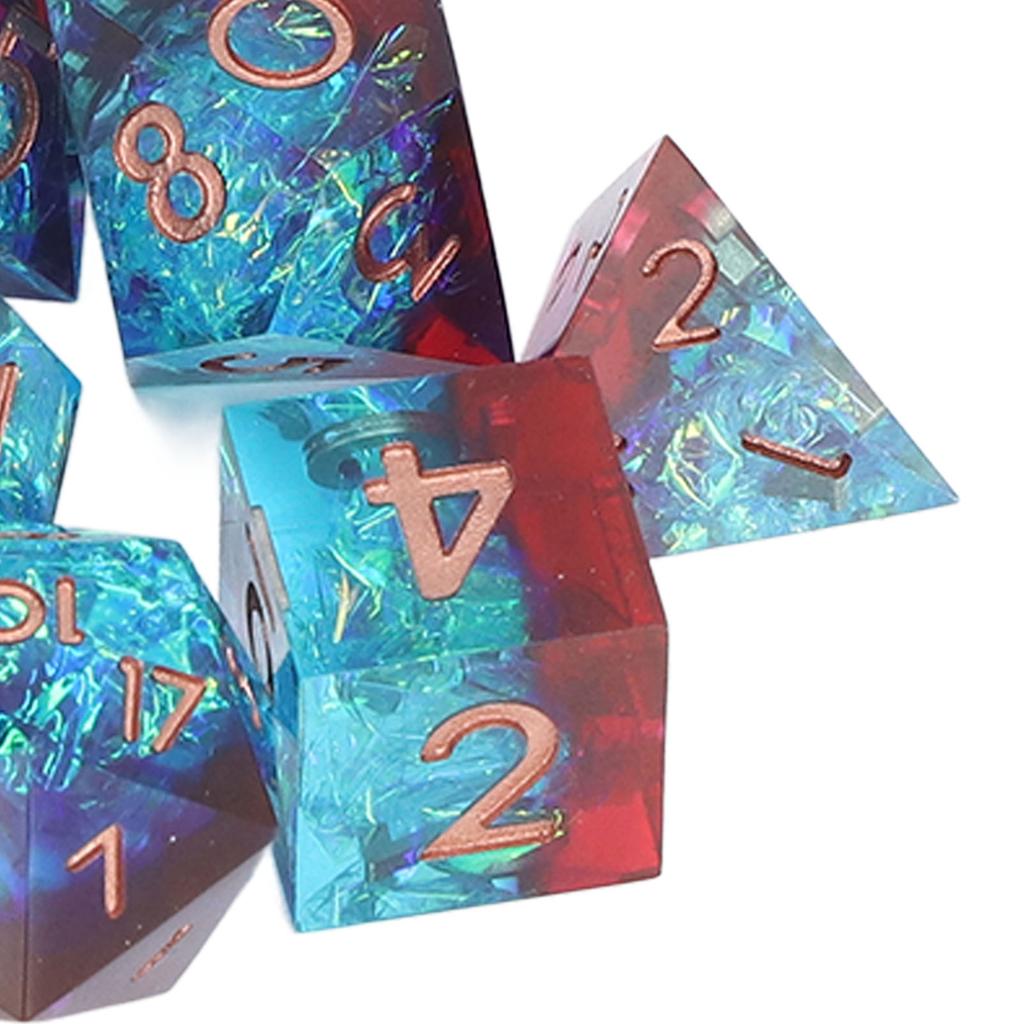 7Pcs Polyhedral Resin Dice Set Clear Numbers Role Playing Games Exquisite Collectible Gift for Family Friends Blue+Red