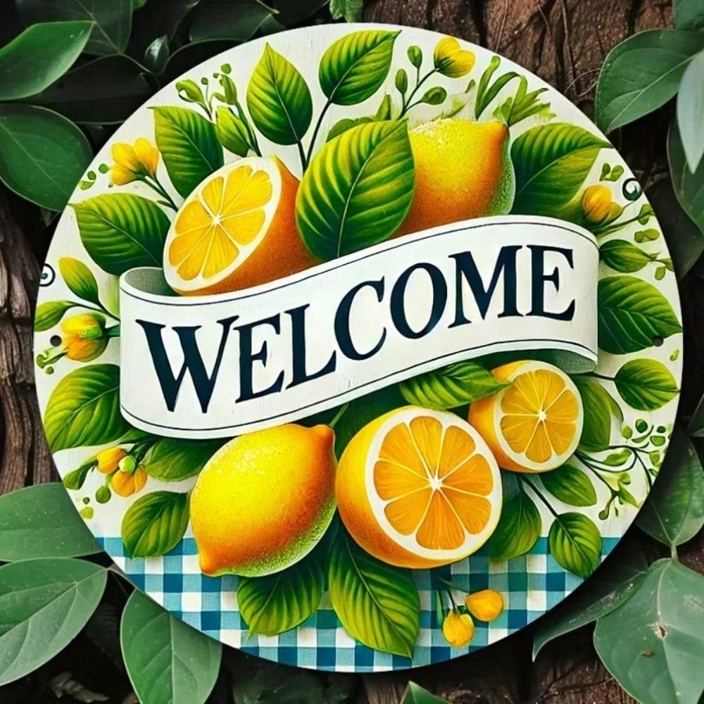 Metal Tin Sign Lemon Autumn Leaves Welcome Home Wall Decor