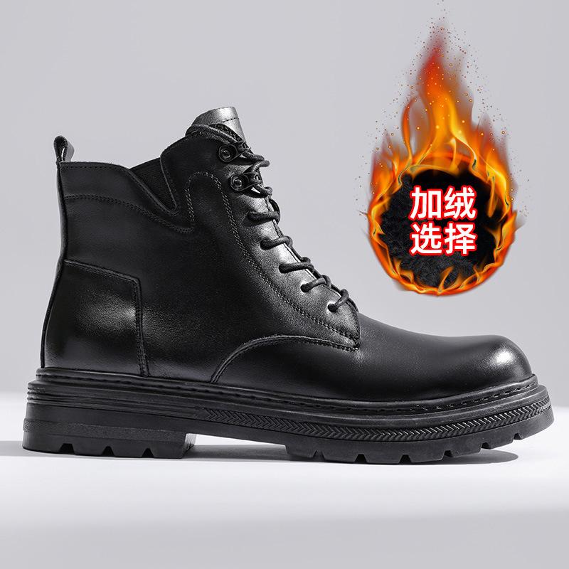 The First Layer of Cowhide Martin Boots Men's Autumn and Winter Velvet Warm Men's Boots Tooling Trend Leather Men's Leather Boots Explosion