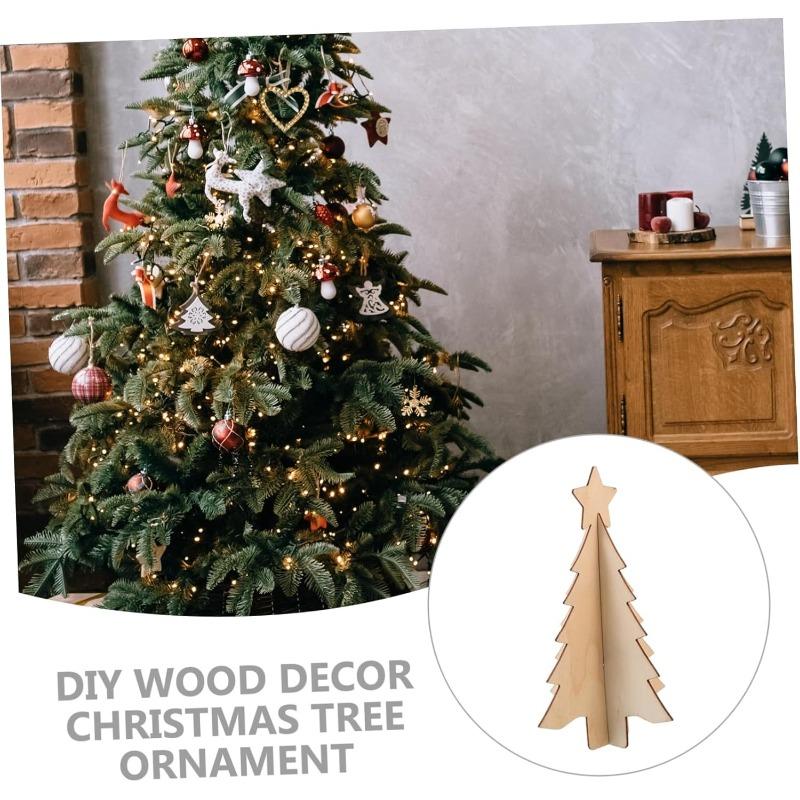 Christmas Wooden Table Ornaments 3D Xmas Tree Shaped Unfinished Wood Cutouts Christmas Tree for Xmas Holiday Wedding Party Decor