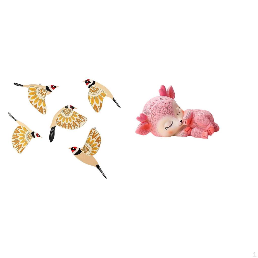 Wooden Bird Wall Art Ornament And Resin Sleeping Deer Figurine Collectible Decorative Crafts for