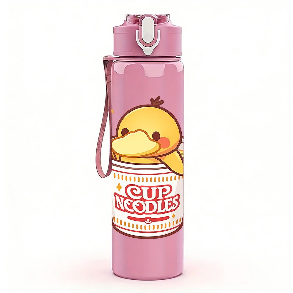 1PC Fried Chicken Bucket Cartoon Pattern 750ml Color Plastic Sports Water Bottle Leakproof Flip Straw Lid Suitable for Sports Office Home Use