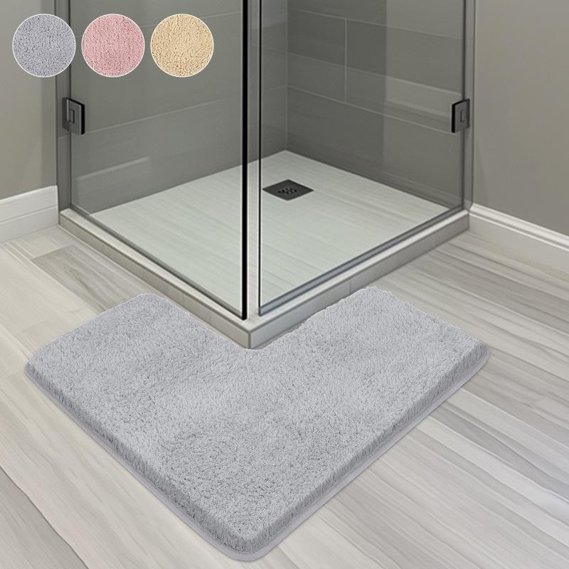 Bathroom Absorbent Foot Mat Shower Room L-Shaped Furry Flannel Bathroom Floor Mat Thick Nonslip Bathroom Mat Toilet Entrance Mat