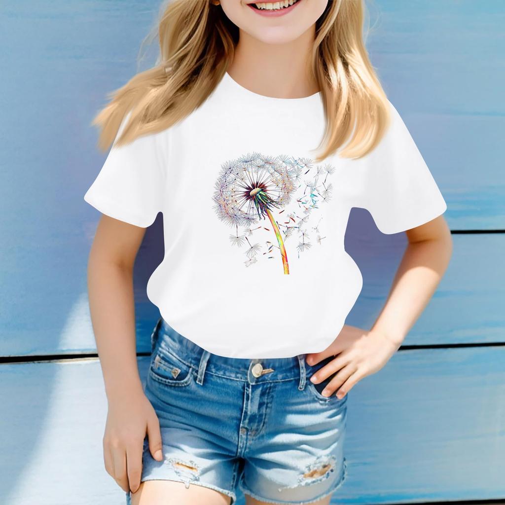 Children's Round Neck Casual Floral Small Print Short Sleeve T-shirt Top