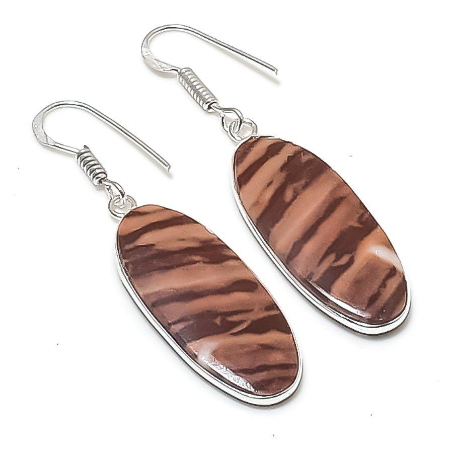 Натуральный Капучиновый Яшма 925 Пробы Серебро Ювелирное Изделие Серьга 1,97  AEE-11027