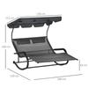 Double Sun Lounger for 2 People, Incl. Cushions and Canopy, 200 Cm X 139 Cm X 140 Cm. Dark Gray