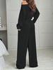 Women's Casual Solid Color Off-Shoulder Knit Sweatshirt Set
