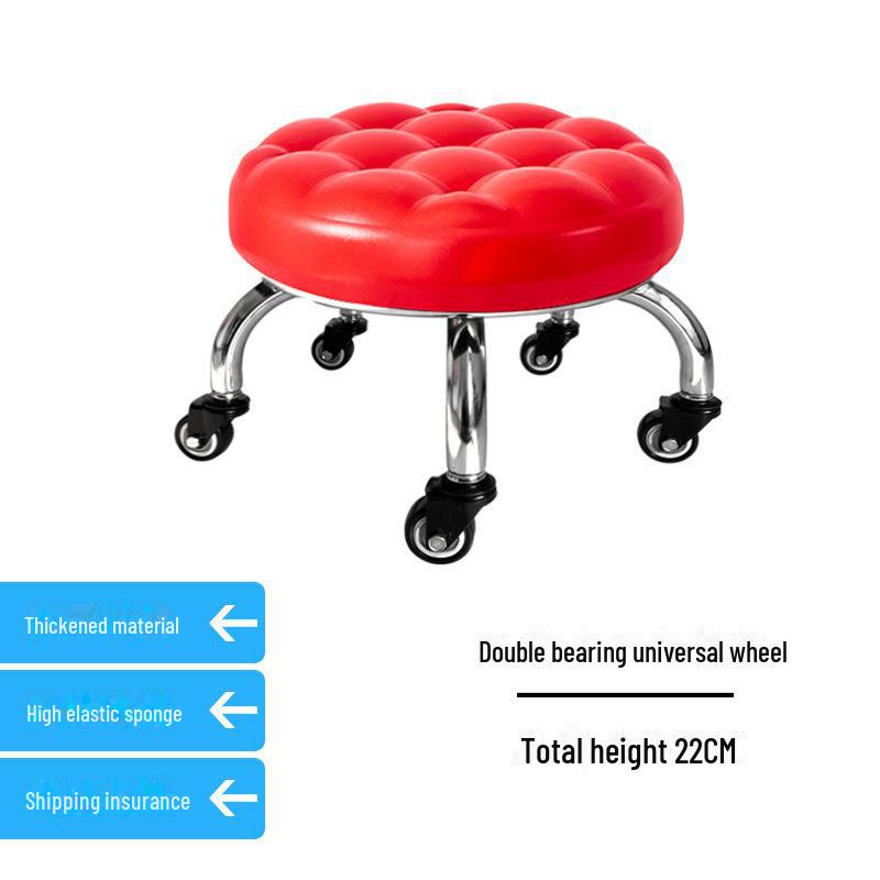 Silent Mobile Beauty Stool with Universal Wheels - Multifunctional, Low-Profile, Round Design for Home or Studio Use.