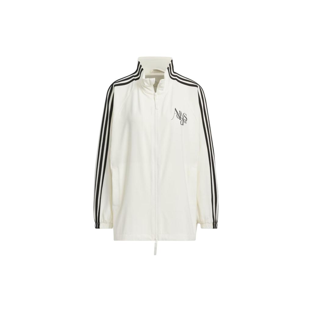Adidas Tanzjacke Retro Sport Stehkragen Drei Streifen Colorblock Buchstabenprint Freizeitjacke Damenjacke Han-Jade-Weiß JI9768