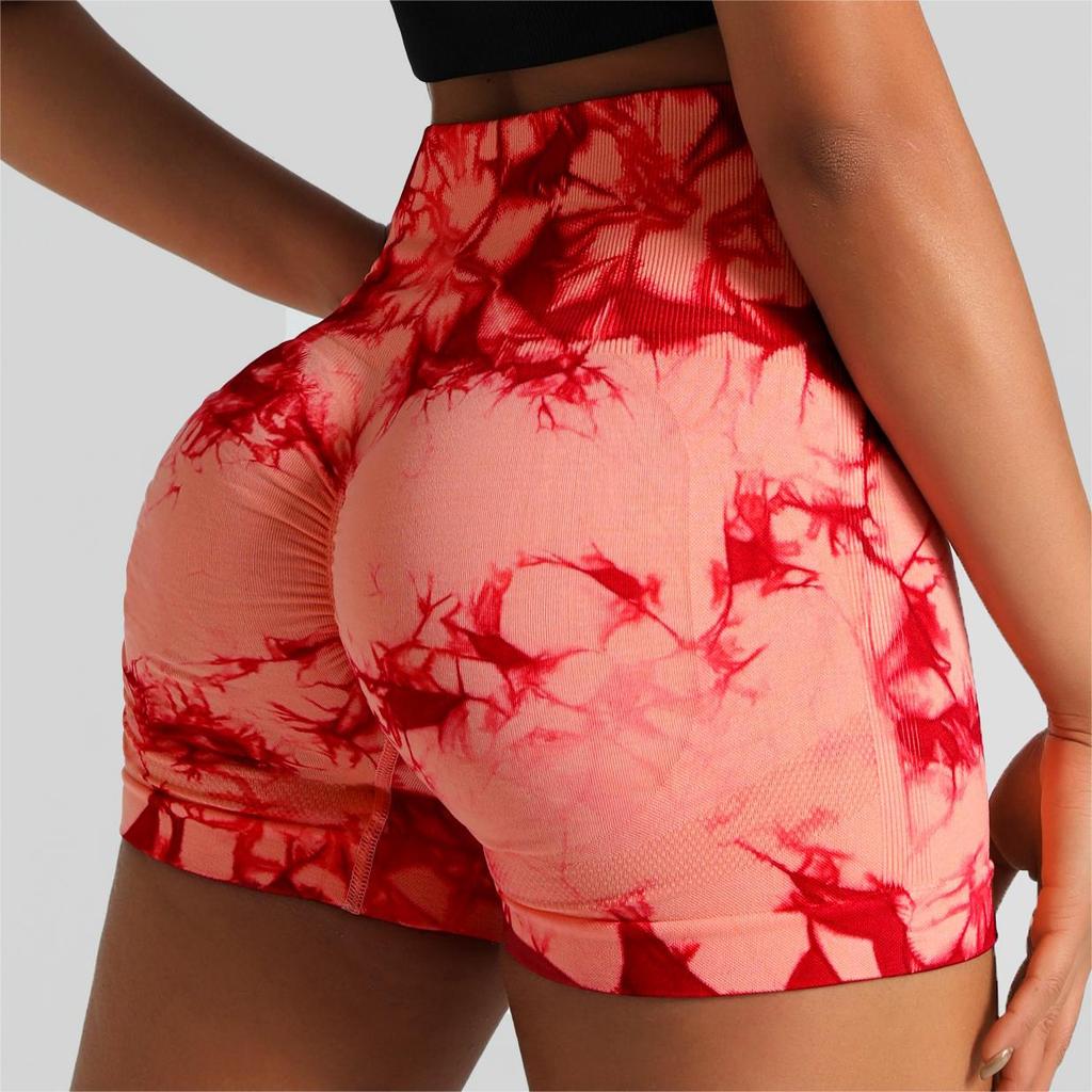 Seamless tie-dye sports shorts tight three-point pants women's high waist, hip lift and belly peach yoga fitness shorts