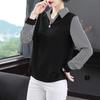 Western-style Mom Shirt New Age-reducing Middle-aged and Elderly Splicing Polo Collar Bottoming Shirt Long-sleeved Top for Women
