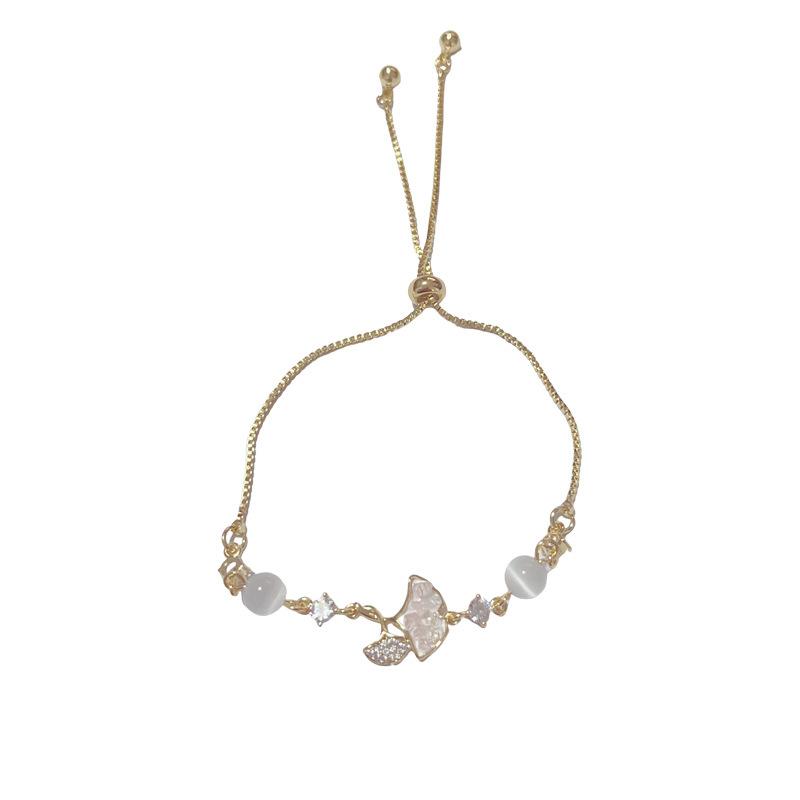 Temperament Fashion Small Fresh Crystal Maple Leaf Cat's Eye Stone Bracelet Light Luxury Versatile Design Hand Jewelry