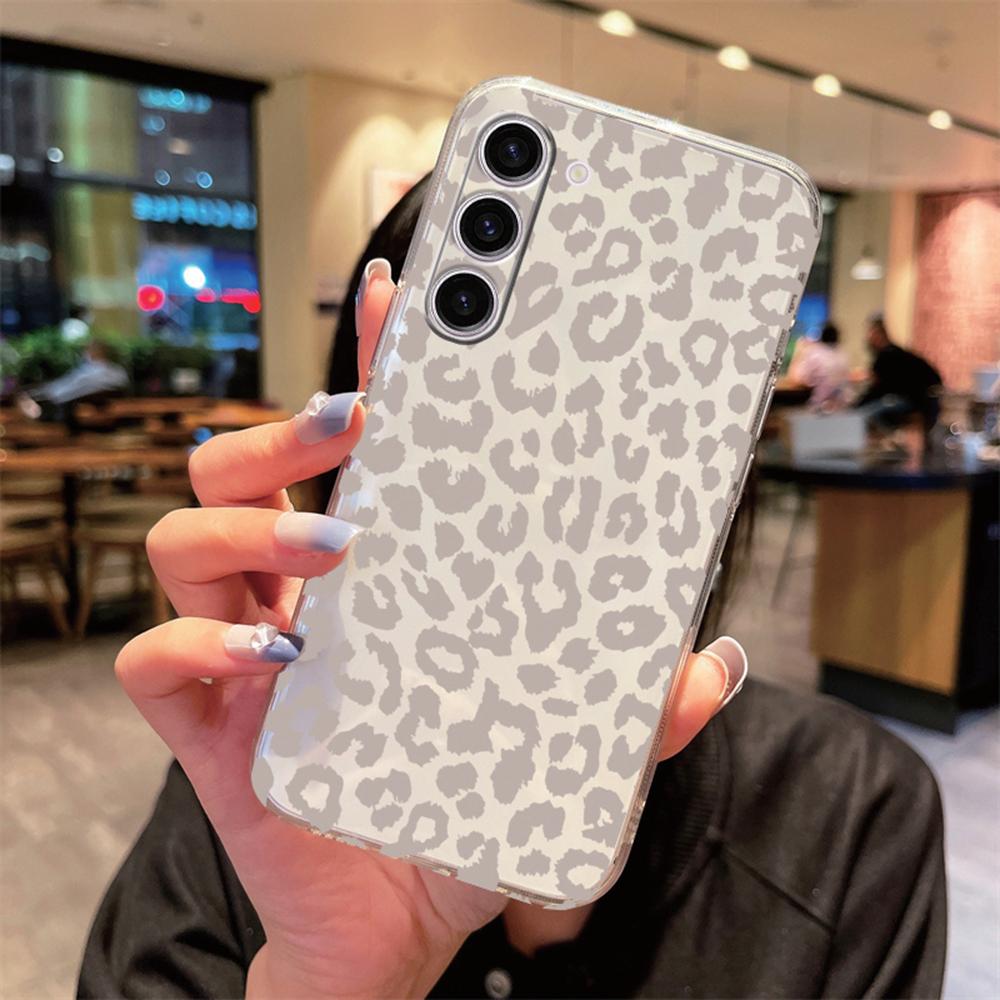 For Samsung A54 A14 A13 A24 A34 A15 A25 A35 A55 Clear Phone Case White Leopard Print Transparent Artistic Colorful Marble Cover