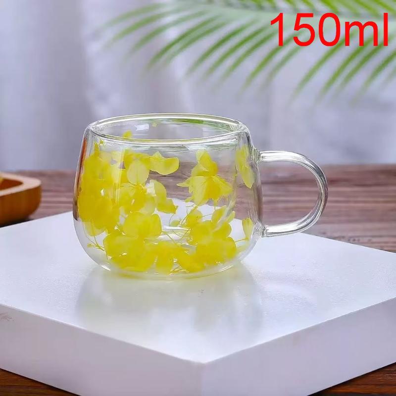 1Pcs Dried Flower Decorative Milk Tea Cup 150/300Ml Double-Layer Dried Flower Glass Cup High Temperature Resistant Coffee Cup