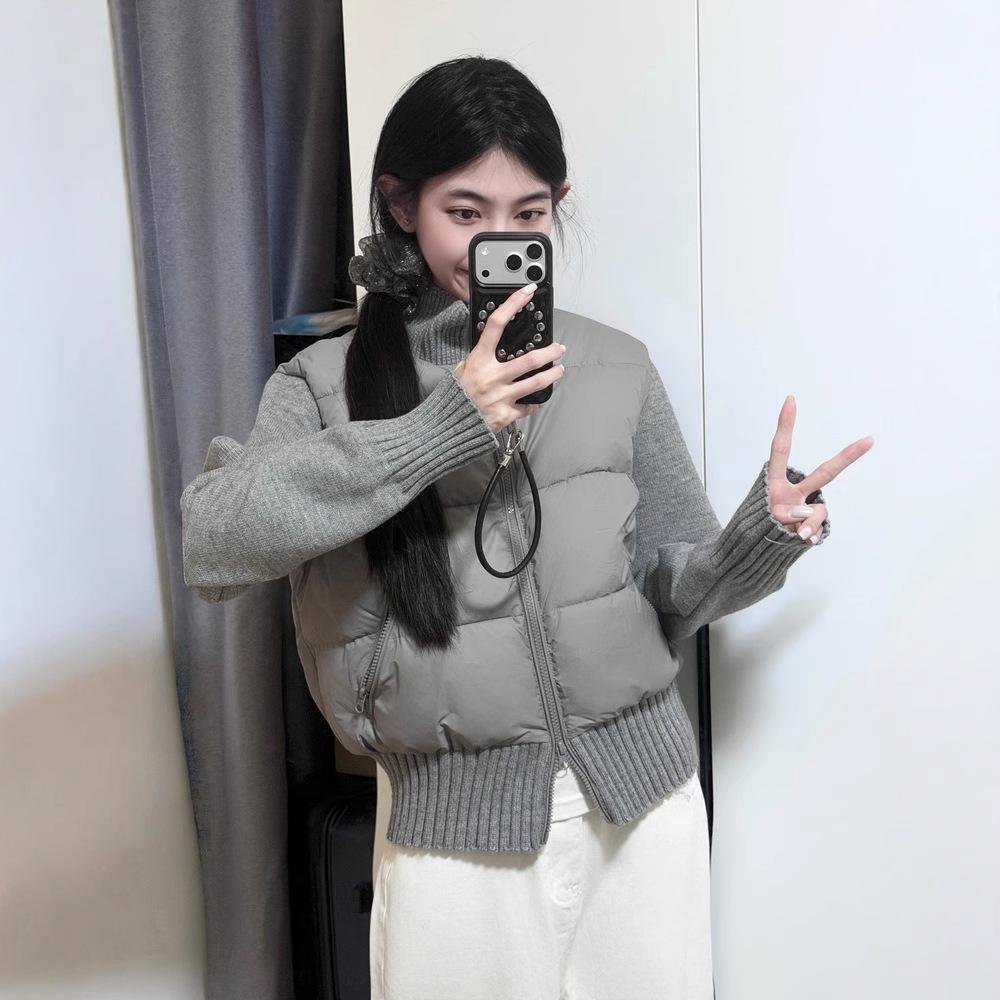 Winter new knitted sleeves splicing down jacket women's white duck down high-end slim fashion jacket