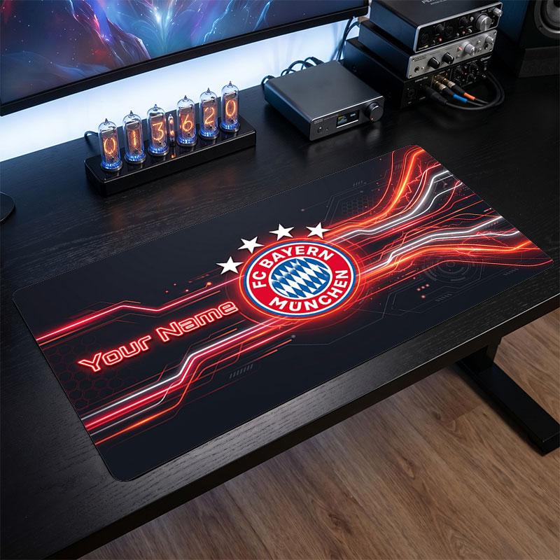 Tappetino per Mouse Grande Personalizzato Bayern Monaco, Stampa Testo Nome Personalizzato, Tappetino da Scrivania Antiscivolo con Logo Calcio, Regalo per Gamer