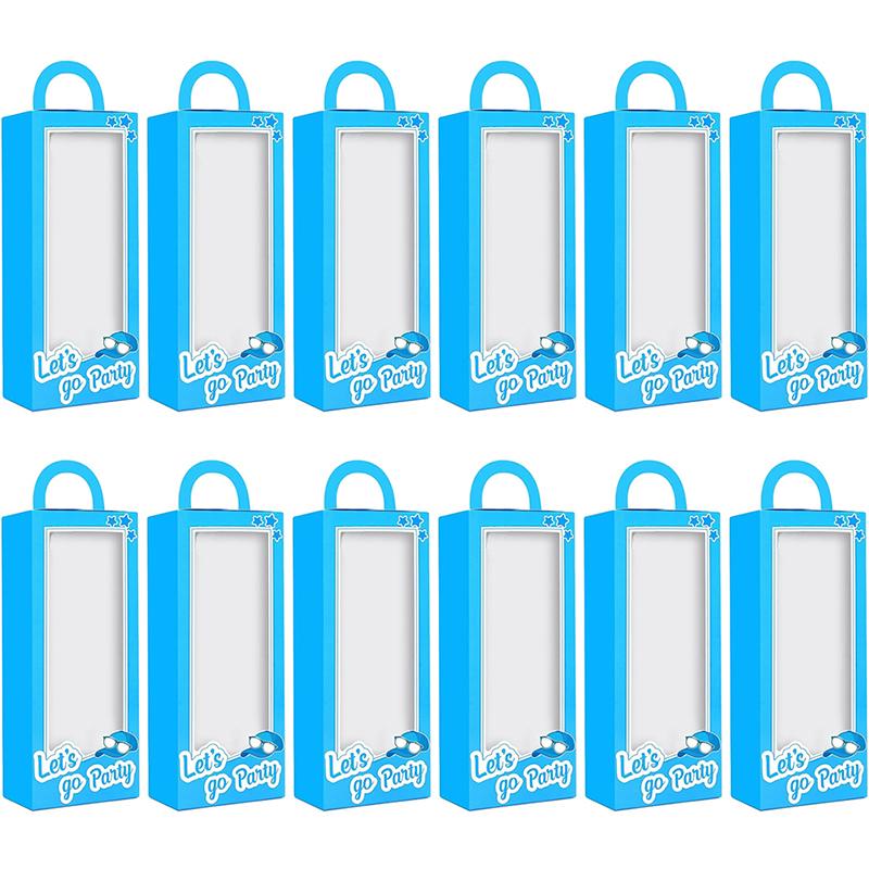 

WTEMPO Blue DIY Foldable Paper Gift Boxes Transparent Window Portable Boxes Festive Presents Packaging Boxes with Handles Party Decor Favor Boxes 12pcs синий