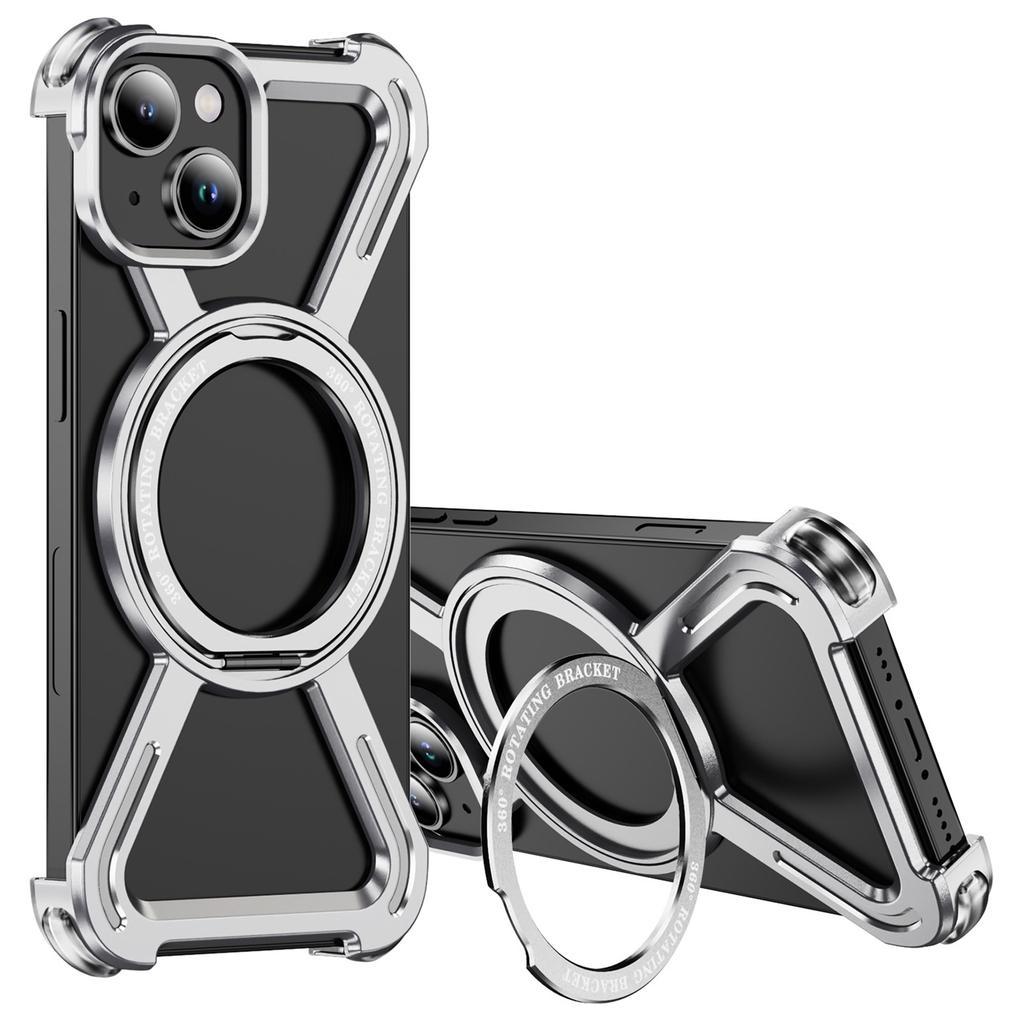 For iPhone 14/13 Bumper Cases Borderless Metal Frame Cover Compatible with MagSafe Kickstand