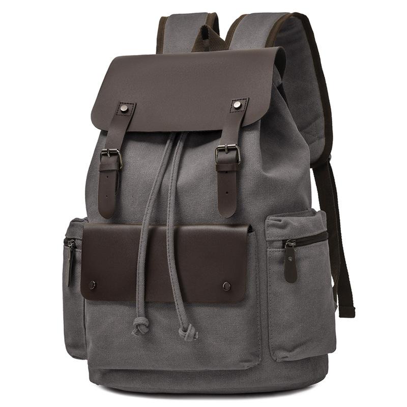 Vintage Canvas Backpack Men Large Capacity Drawstring Rucksack Casual Travel School Backpack Retro Daypack for College Students