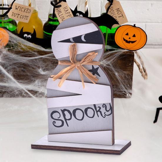 Halloween Wooden Ghost Sign Cute Ghost Witch Pumpkin Tiered Tray Decoration for Home Shelf Mantel Tabletop Windowsill Decor