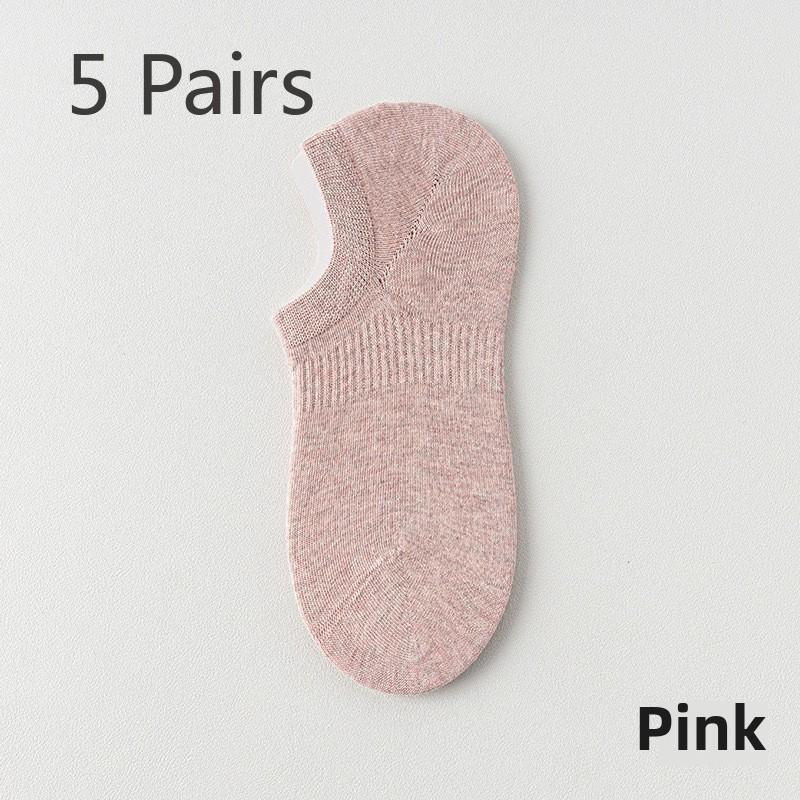 5 Pairs of Women's Summer Thin Mesh Breathable Pure Cotton Boneless Heel Shallow Mouth Invisible Socks