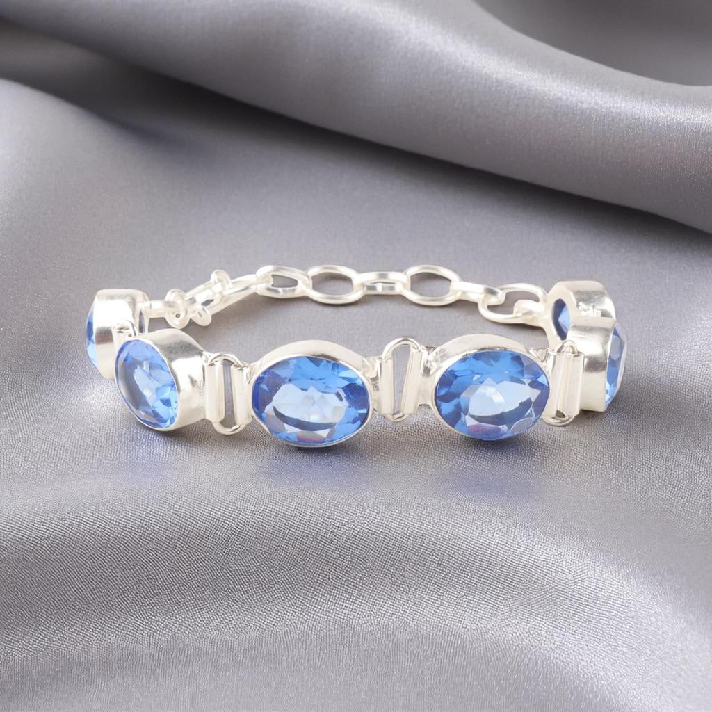 Tanzanite Gemstone 925 Sterling Silver Jewelry Handmade Bracelet 8" Gift For Her RB-4-3