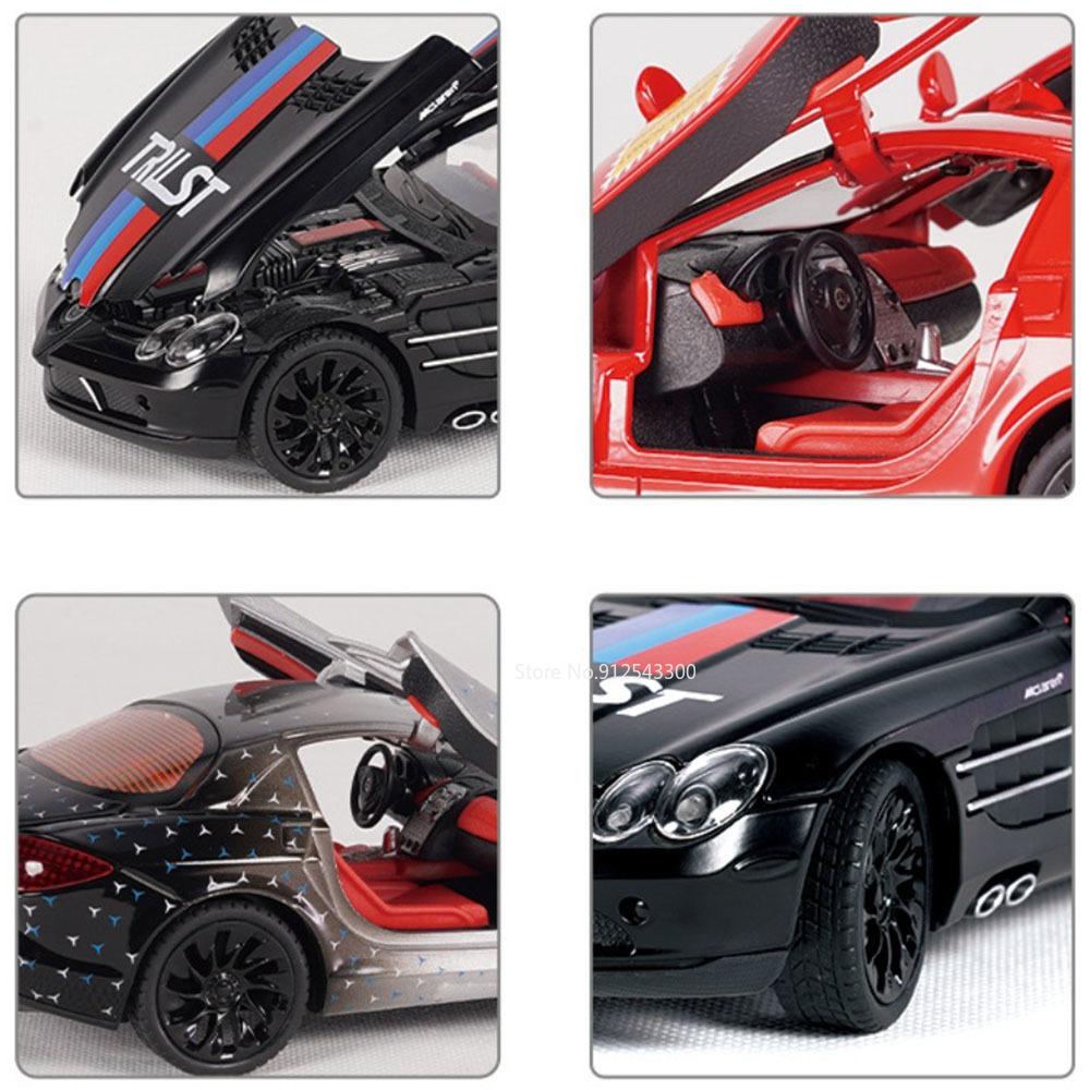 Scale 1:24 SLR 300SL Car Model Toy Doors Opened Light Sound Shock Absorption Miniature Supercar Models for Kids Holiday Gifts