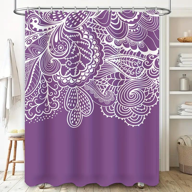 Stylish Purple White Floral Print Shower Curtain for Home Bath Decoration Waterproof Bathroom Accessories Set