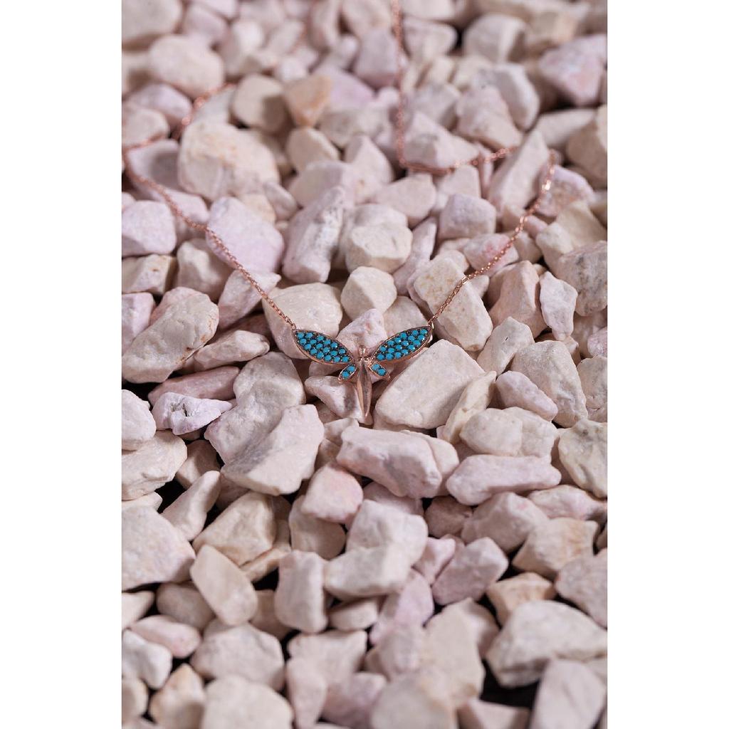 Libellen-Modell, türkisfarbener Stein, 925er-Sterlingsilber vergoldete italienische Halskette