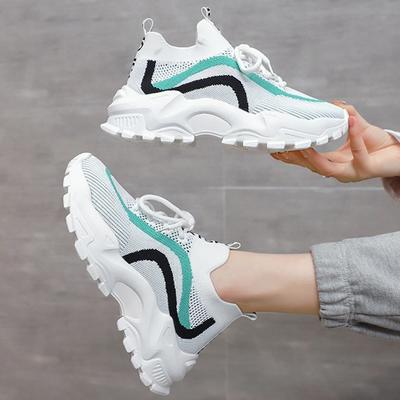 Fashion Mixed Colors Mesh Sports Shoes Women Thick Sole Non Slip Lace Up Chunky Sneakers Summer Comfort Platform Casual Shoes