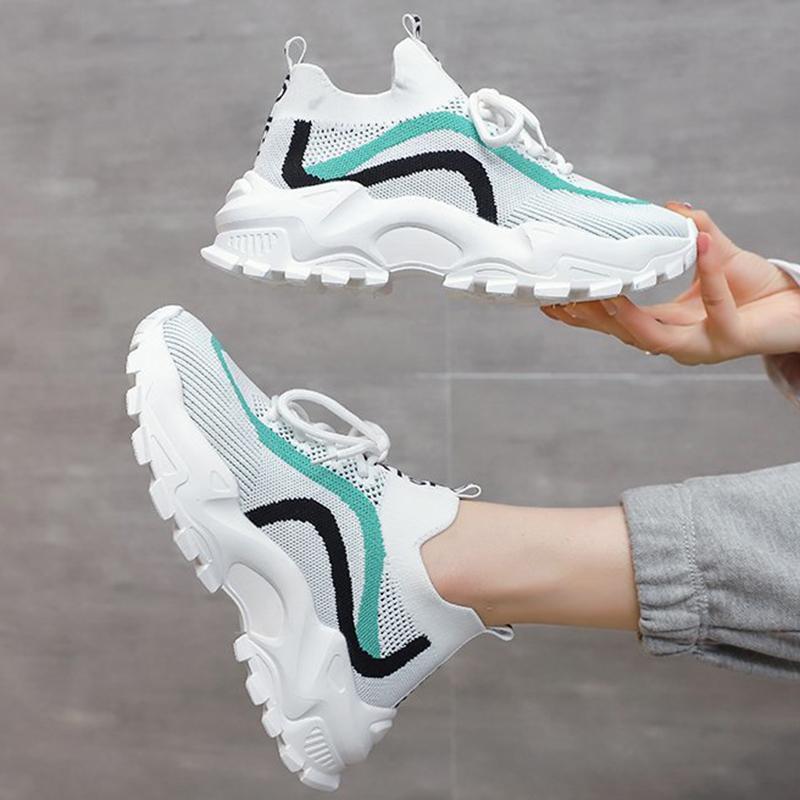 Fashion Fashion Mixed Colors Mesh Sports Shoes Women Thick Sole Non Slip Lace Up Chunky Sneakers Summer Comfort Platform Casual Shoes