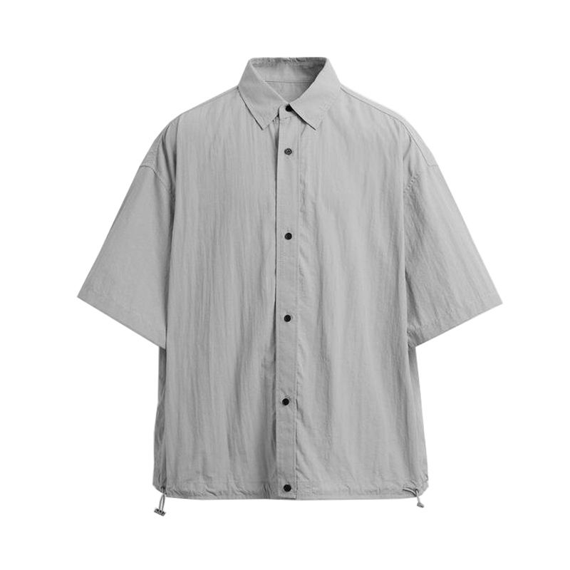 Summer New Men's Wear Single Row Multi-Buckle Lapel Loose-Fitting Lightweight Thin Technology Fabric Short Sleeve Shirt 9621950