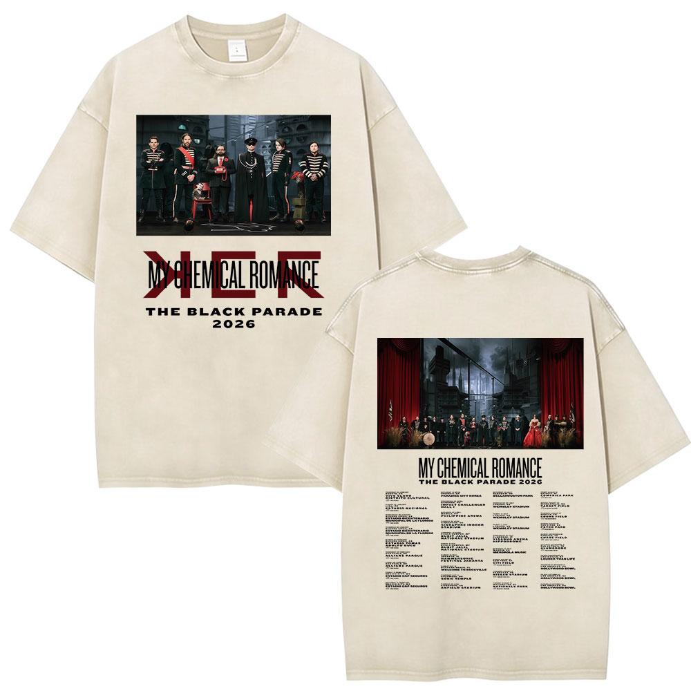 Rock Band My Chemical Romance Washed Tshirt The Black Parade Tour Merch Fans Gifts Tshirts Mens Clothing Punk T Shirts