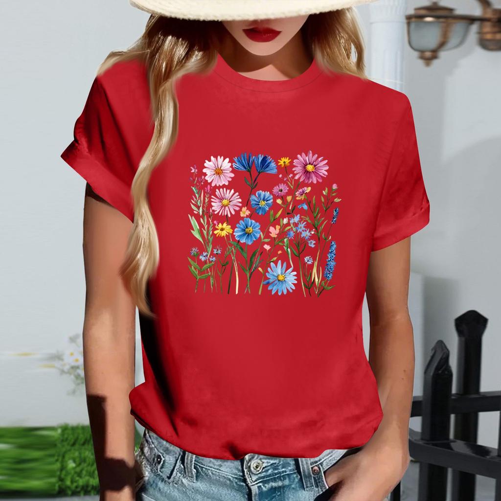 Damernas Mode Rundhalsad Casual Retrotryck Kortärmad T-shirt Topp