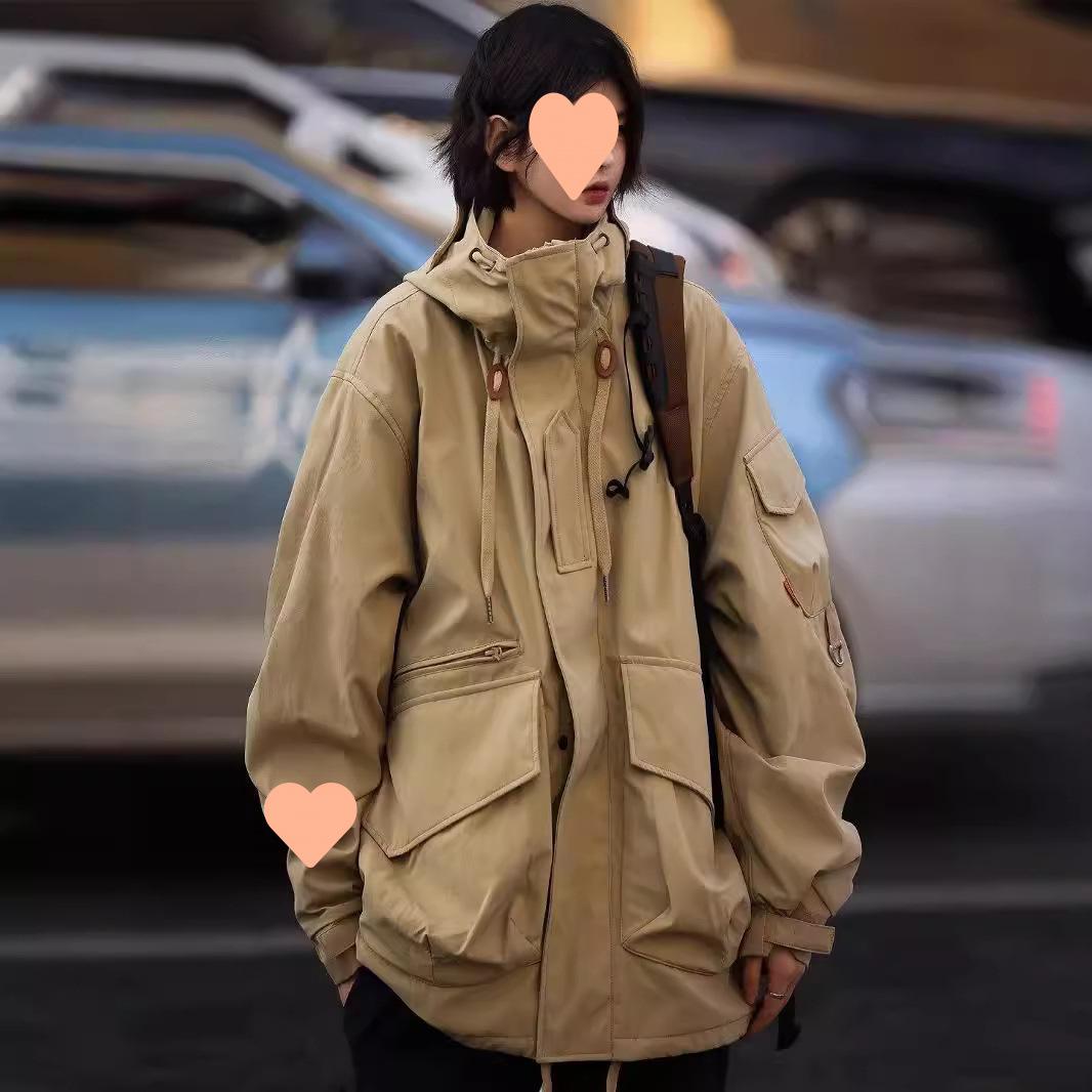 

2024 Men s Multi-Pocket Windbreaker: Versatile Spring & Fall Loose Outdoor Jacket for Teens M чорний