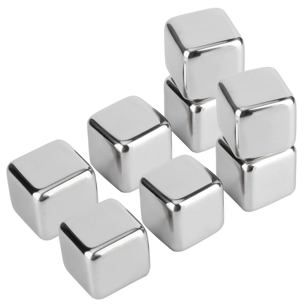 304 Stainless Steel Whiskey Wine Stones Reuseble Ice Cubes Ball with Box Bar Party Supplies(8PCS+Clip )