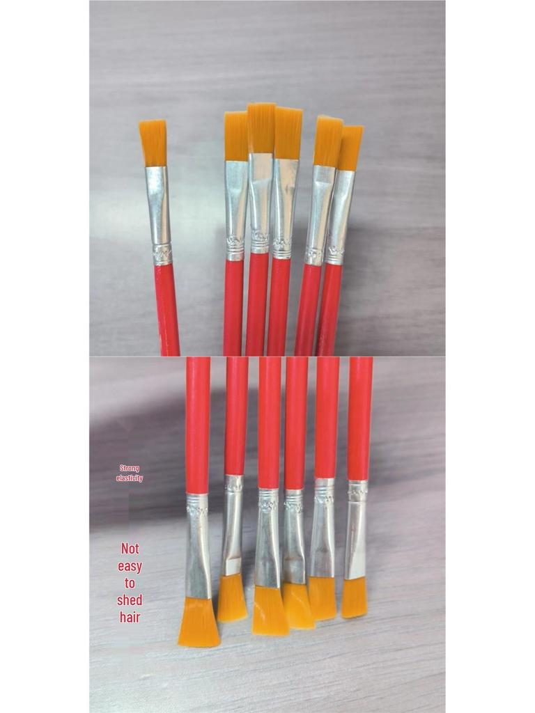 Red Handle Nylon Bristle Flat Oil Paint Brush for Gouache, Watercolor & Acrylic