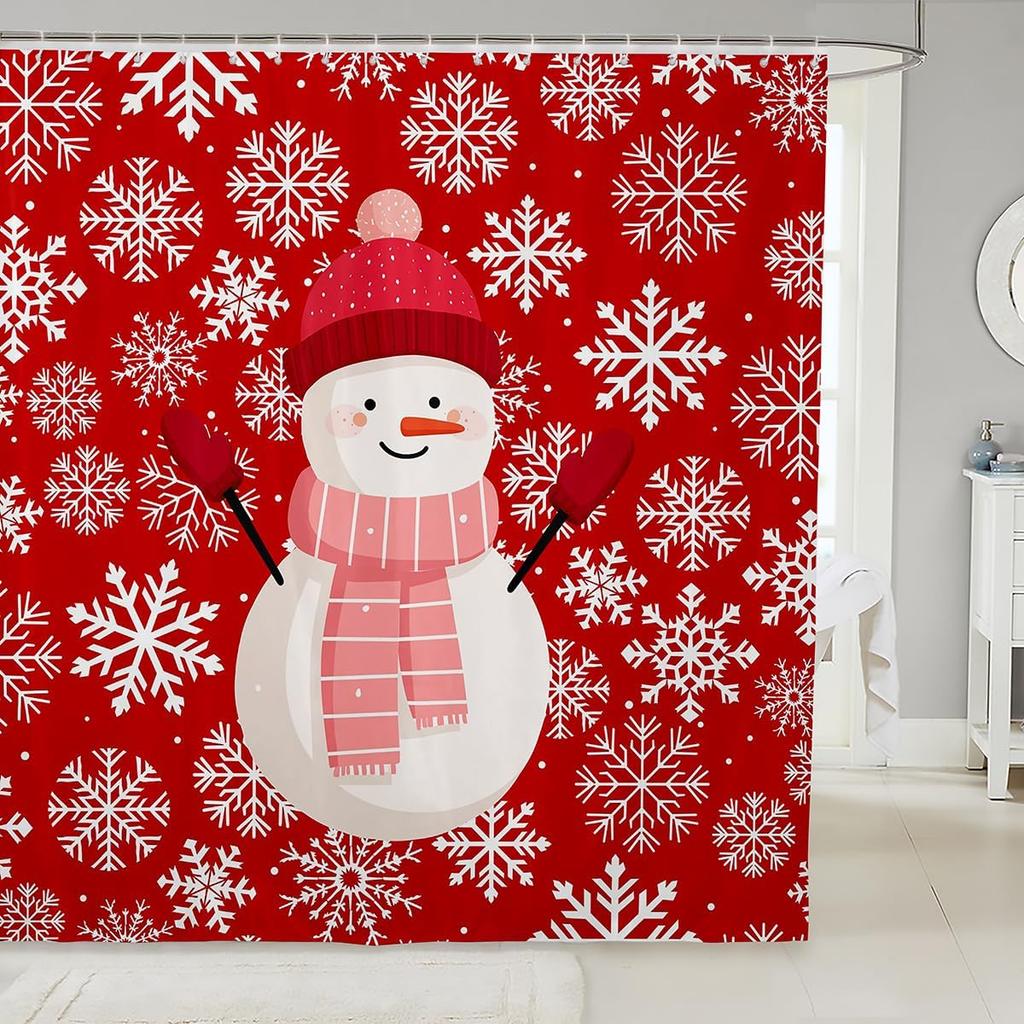 Christmas Puppy Shower Curtains Festive Pet Bathroom Curtain Kids Women Men Cute Dog Bathroom Accessories Xmas Tree Snowflake
