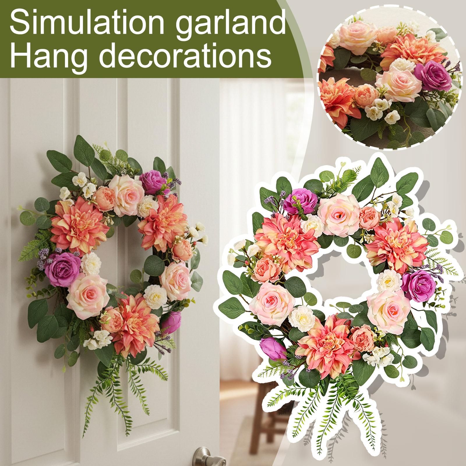 3D 50cm Artificial Green Plant Wreath, Peony And Camellia Artificial Flower Wreath, Door Decoration, Wedding Decoration, Home Hanging Ornament. One Size