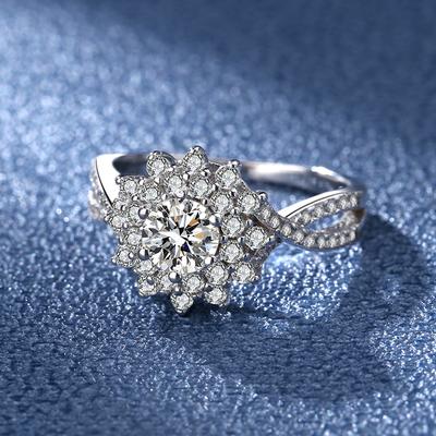 S925 Silver Ring Sterling Silver S925 Moissanite Sunflower 8-character Ring Micro-set Diamond Ring Imported D Color Extremely White