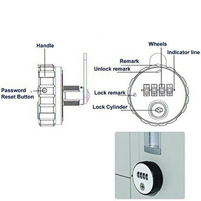 Combination Cabinet Cam Lock 4 Digital Round Padlock with Key Drawer Door Gym School Locker with Key Reset Security