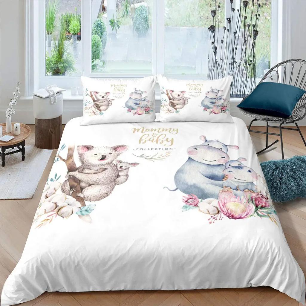 Comforter Koala Blooming Floral Branch With A Bear Comforter Palm Tree Leaf Wildlife Cartoon Polyester