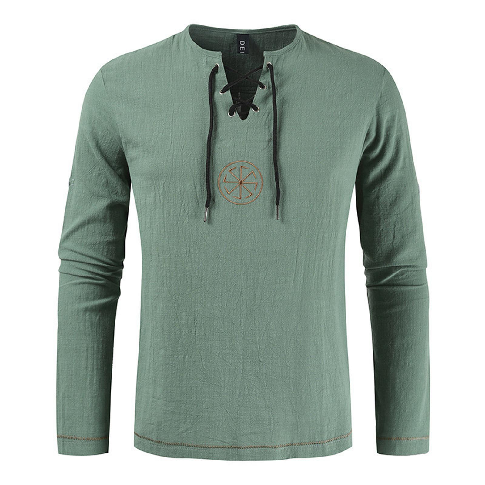 

Повсякденна приталена сорочка з довгим рукавом, однотонна бавовняна лляна сорочка XL зелений