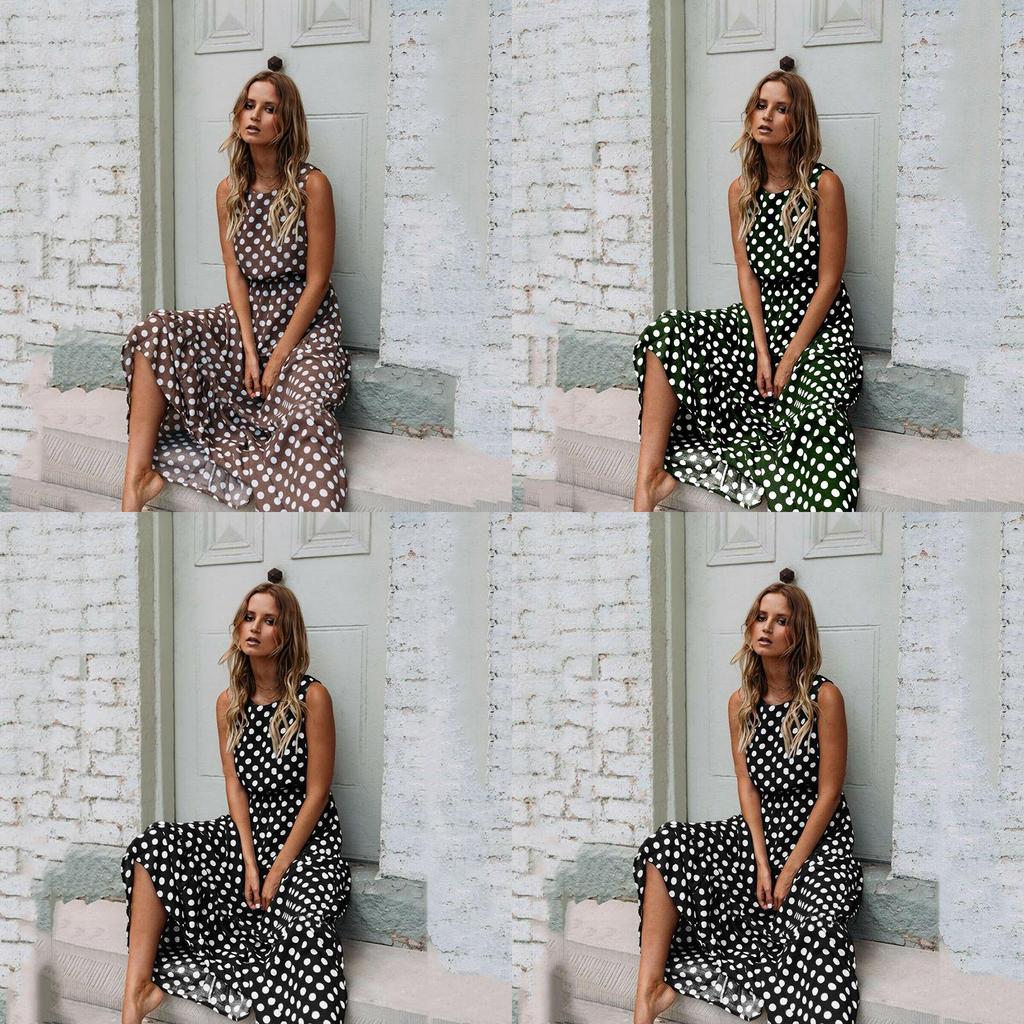 Stylish Womens Sleeveless Polka Dot Maxi Dress Perfect For Summer Beach Holidays