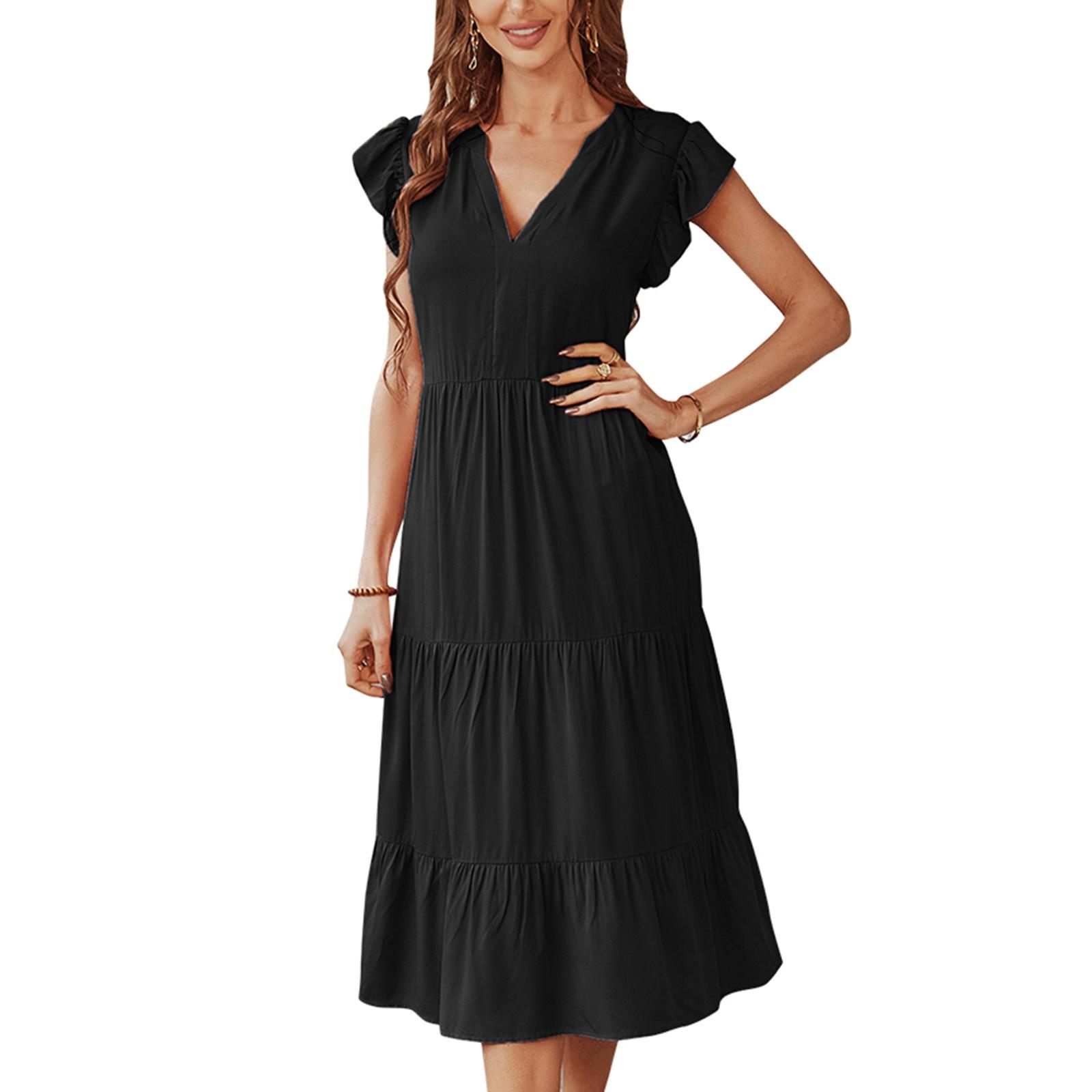 Женское весеннее и летнее платье с v-образным вырезом и крестиком в горошек с кружевным — фото 3