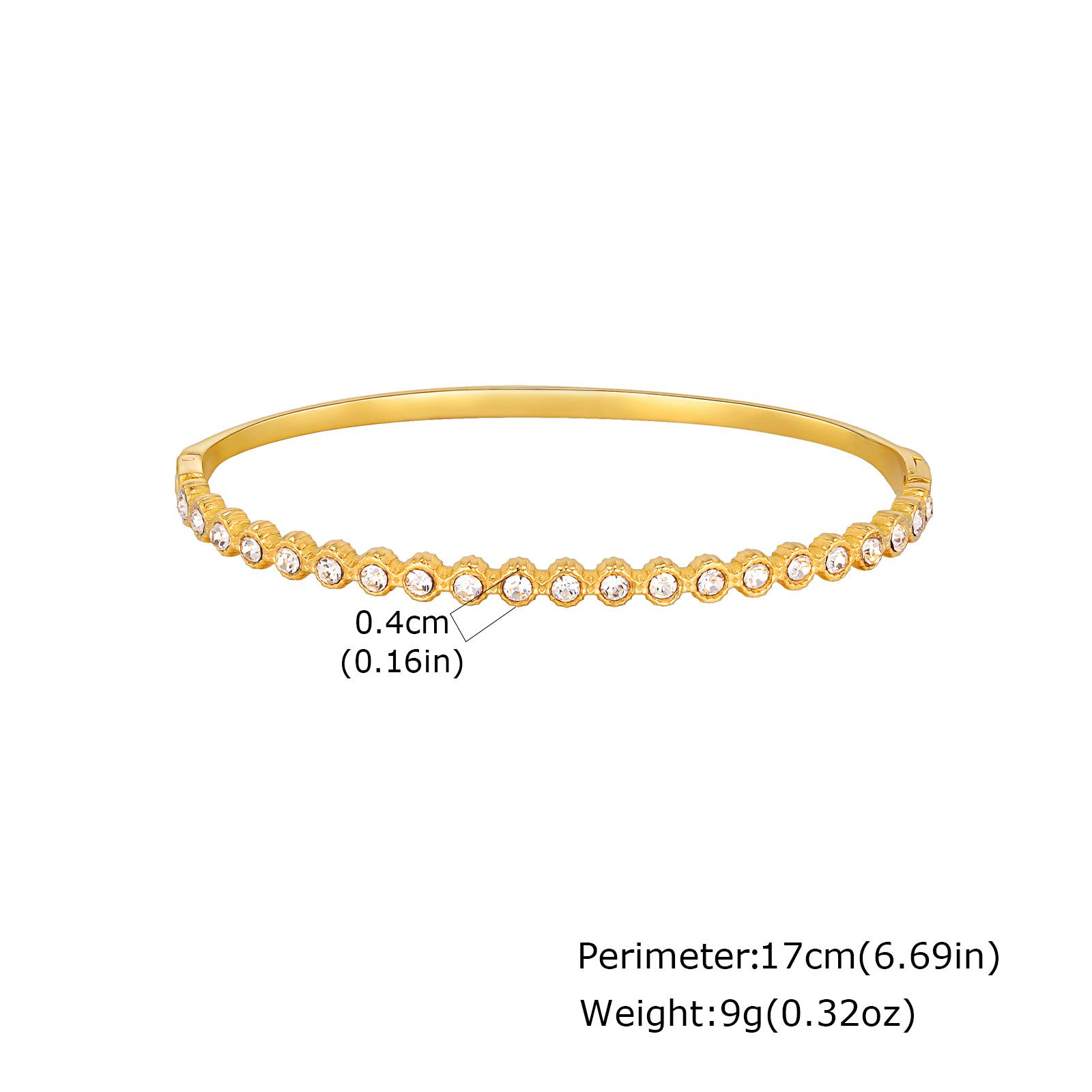 Exquisite Zircon Openable Stainless Steel Bracelet for Women, Gold Plated Geometric Heart Bangle, Luxury Waterproof Jewelry