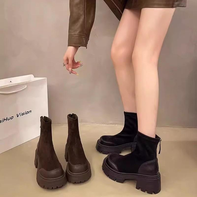 Height-increasing women's thin boots women's new autumn and winter versatile short boots versatile thick-soled medium tube Martin boots tide