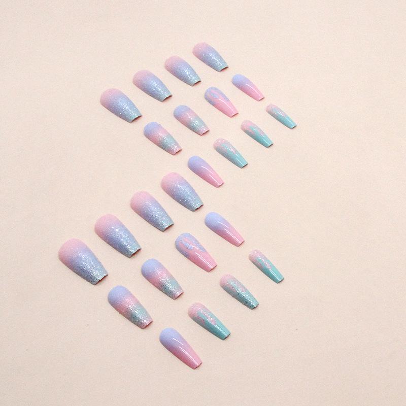 Sweet flash girl macaron color gradual change manicure flowing heart summer cute wear nail fake nails