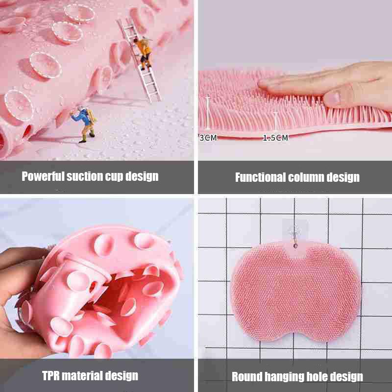 Silicone Massage Shower Mat Non-slip Wash Foot Pad Foot Exfoliating Bathroom Rub Back Brush with Sucker Bath Massage Brush Pad